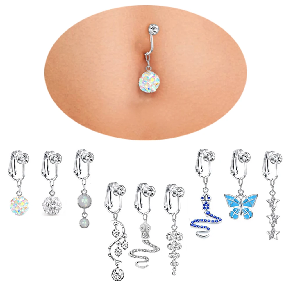 1Pcs Fake Belly Ring Butterfly Fake Belly Piercing Clip on Umbilical Navel Belly Button Cartilage Clip on Earrings Body Jewelry