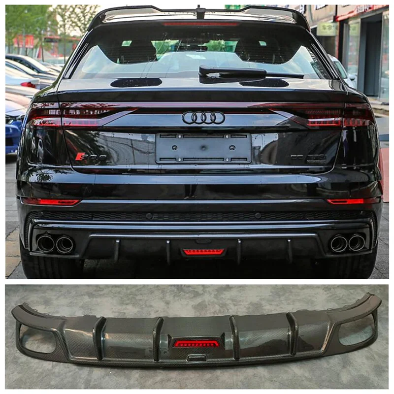 

Fits For Audi Q8 SQ8 2019 2020 2022 2023 High Quality Carbon Fiber Trunk Bumper Rear Diffuser Spoiler & Exhaust Protector Cover