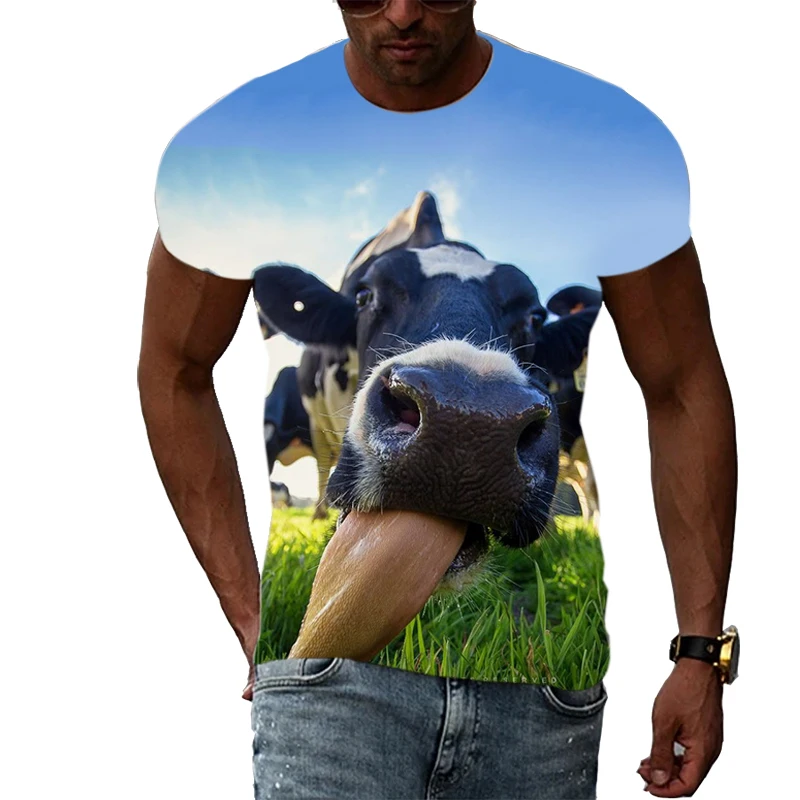 Summer New Animal Cow Graphic Men's T-shirt 3D Printing Original Personality Short-sleeved Hip-hop Spoof O-neck Quick-drying Top