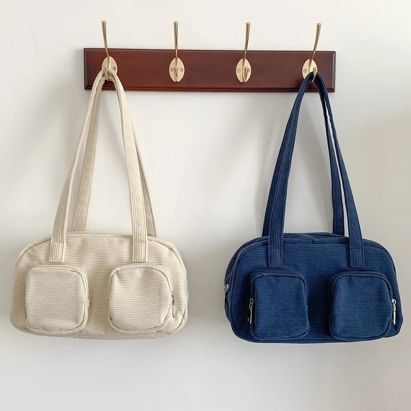 

2022 Winter New Zipper Corduroy Women's Bag Small Shoulder Bags For Women Preppy Style Youth Handbag Luxury Whole Sale