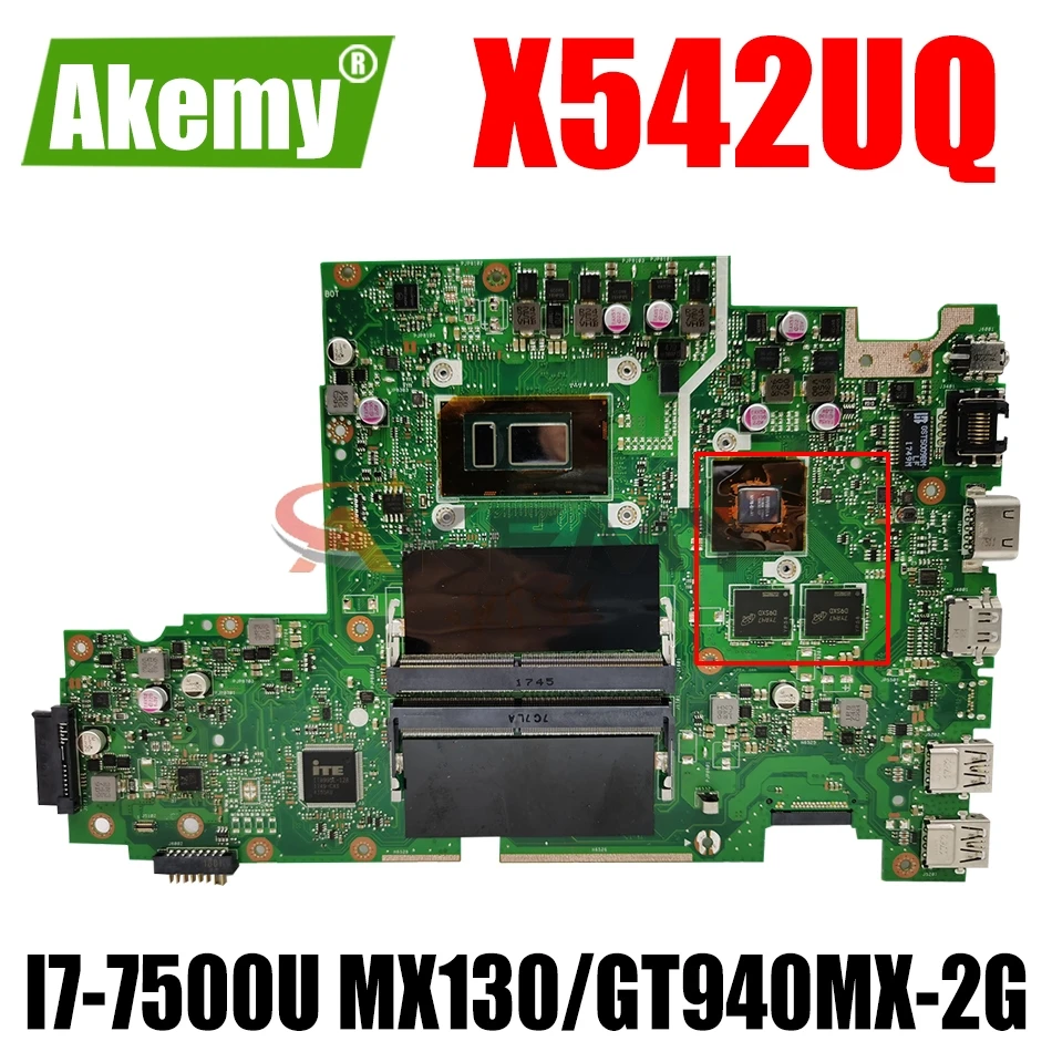 

AKEMY X542UQ LaptopMotherboard For ASUS VivoBook X542UF X542UR X542U FL8000U V587UN Original Mainboard I7-7500U MX130/GT940MX-2G