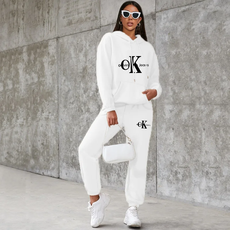 

ELIJOIN autumn and winter sportswear hooded two-piece suit women's leisure sports print hooded suit