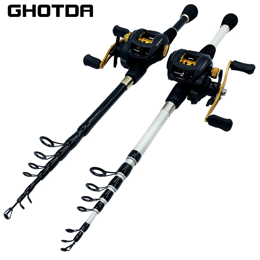 

GHOTDA Fishing Combo Rod+Reel Power Spinning/Casting Rod 1.6m-2.4m Ultralight Lure Fishing Rod Baitcasting Reel Set Spincasting