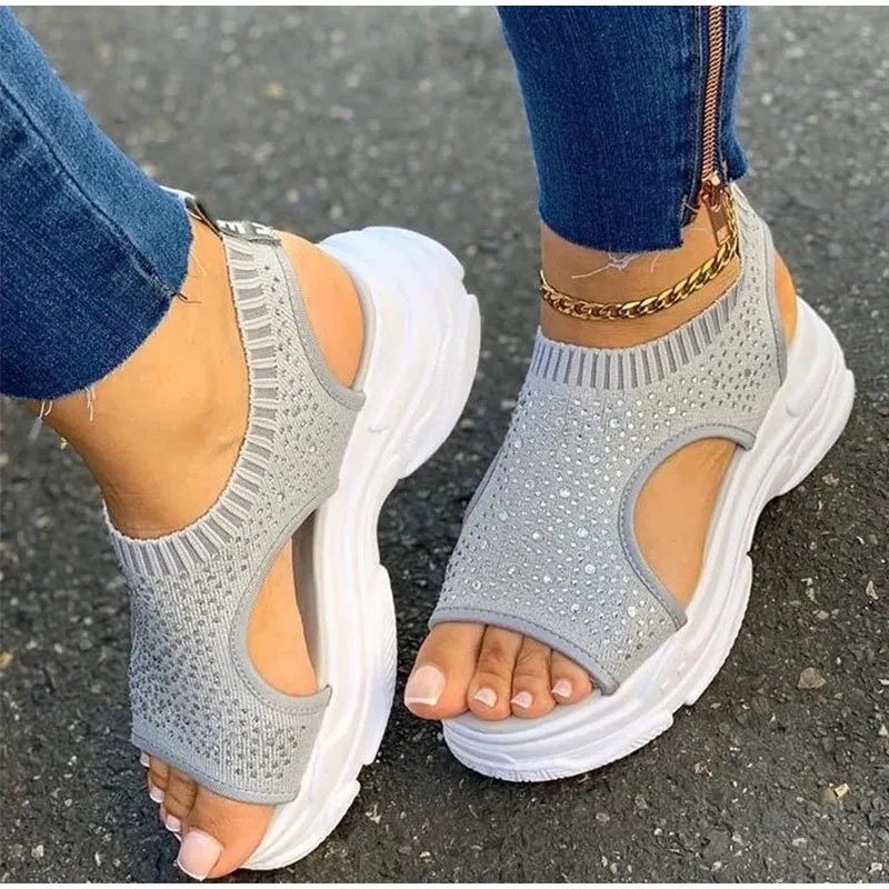 

Women Shoes Platform Sandals Slip on Stretch Fabric Summer Women's Comfort Walking Ladies Sandalias Female Casual Footwear