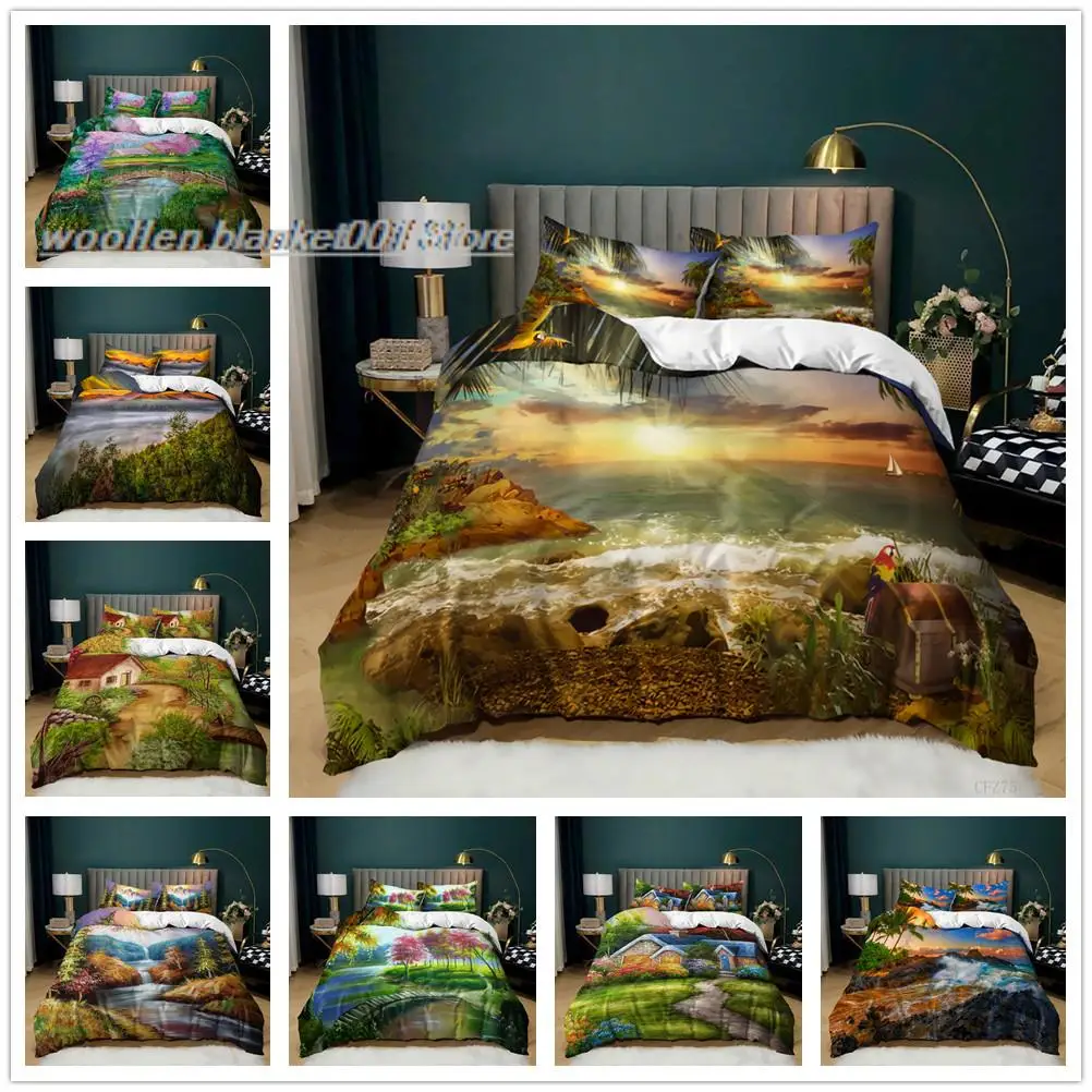 

Painting Duvet Cover Set King Size Beach Sunset Reef Natural Landscape Painting Bedding Set Natural Scenery Theme Quilt Cover