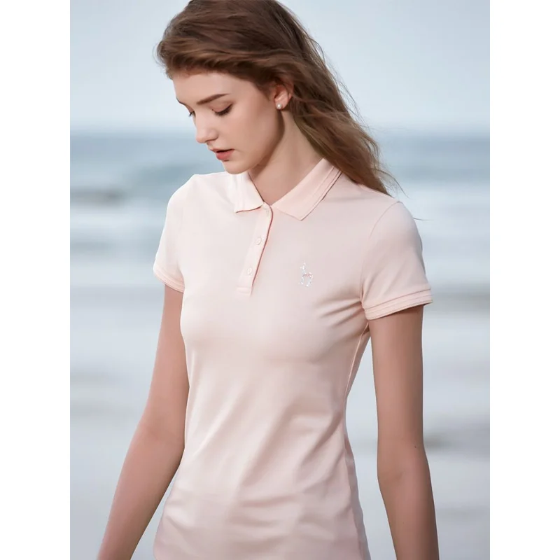 Hazzys Spring and Summer New Women's Slim Short-sleeved Dresses Black Mid-length Polo Skirt Fashion Casual Lapel Women Dresses