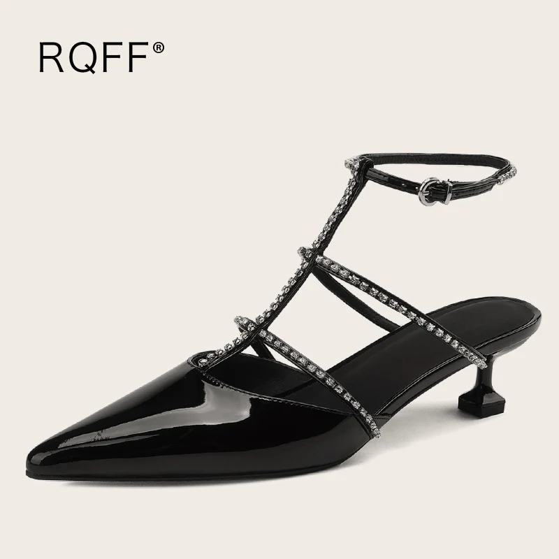 

Genuine Cow Leather Sandals Women Summer Fashin Pointed Closed Toe Thin Med Heels Handmade High Quality Shoes Silvery Black