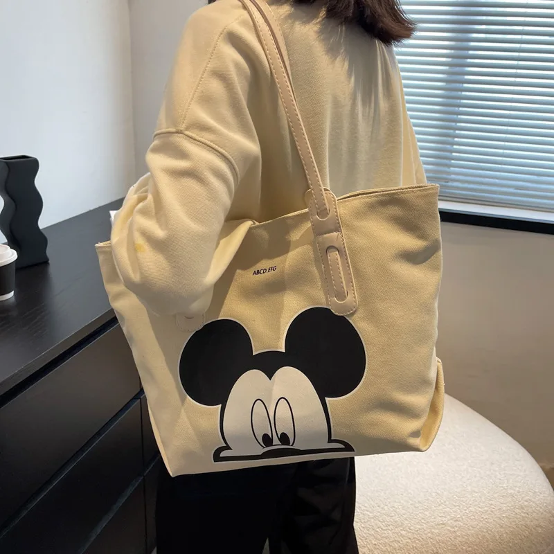 Disney's New Mickey Canvas Bag Cartoon Cute Women's Handbag Luxury Brand Women's Shoulder Bag Large Capacity Fashion Storage Bag