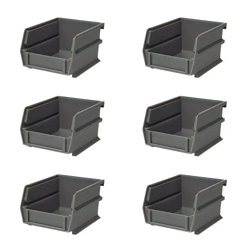 

6 CT Gray Interlocking, Stacking, Hanging Polypropylene Bins with 5-3/8" In. L x 4-1/8" In. W x 3" In. H Dimensions