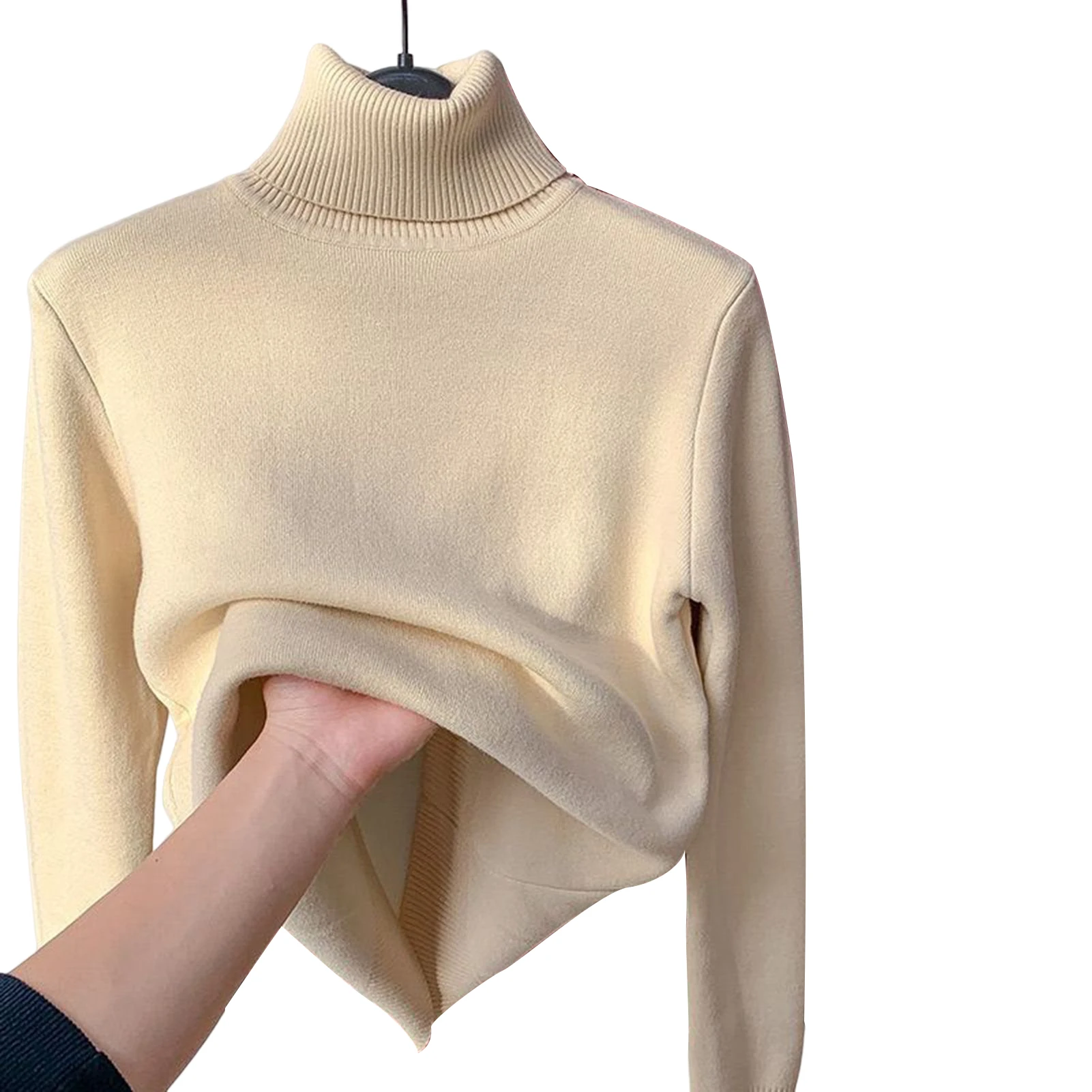 

Woman Warm Plush Pullover Long Sleeve High Neck Knitted Pullover for Autumn and Winter Wear