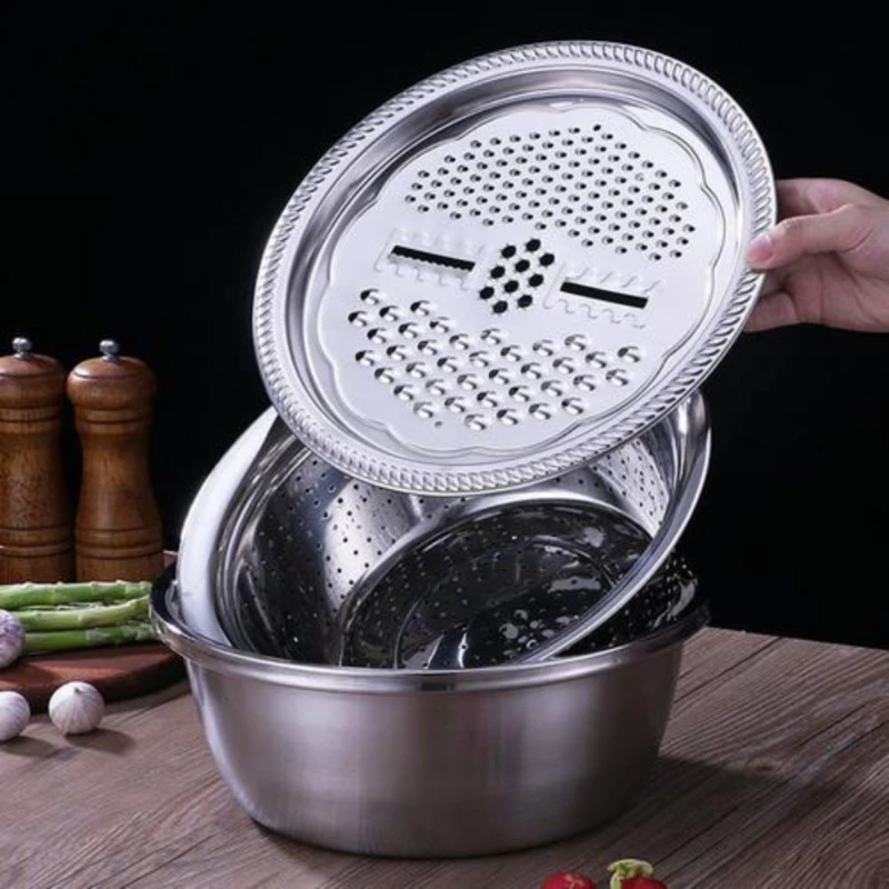 

3Pcs/Set Multifunctional Kitchen Graters Cheese with Stainless Steel Drain Basin for Vegetables Fruits Salad Kitchen Items