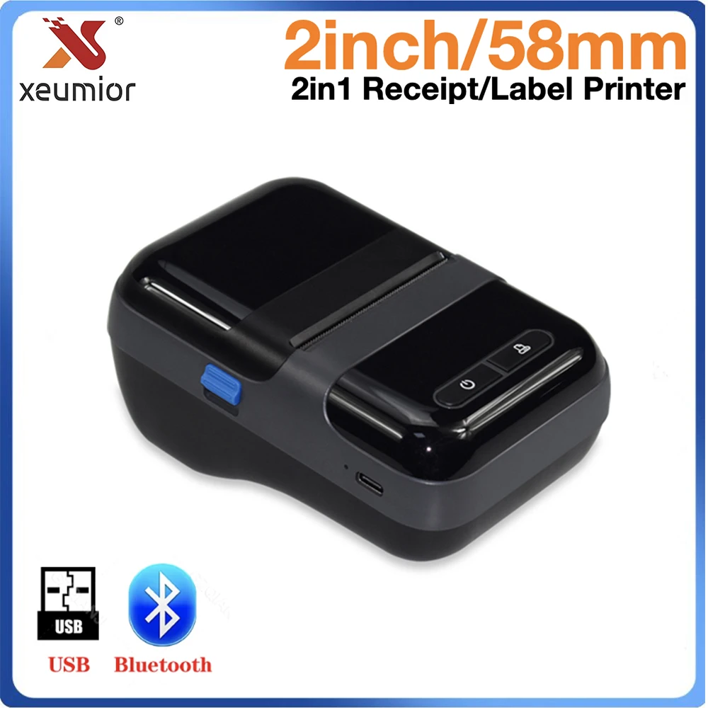2 в 1 58 мм чековая этикетка Bluetooth карманный термопринтер мобильная наклейка со