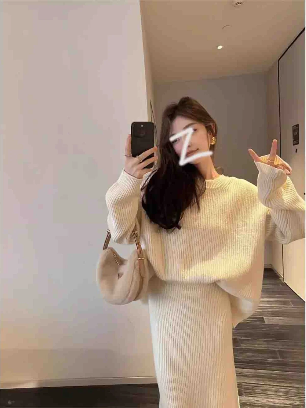 Idle Sle Wear Вязаный костюм Платье Женский осенне-зимний новый корейский Юбка с