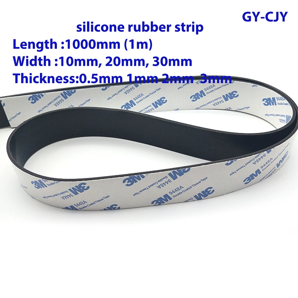 

Black Silicone Rubber Strip Self Adhesive Seal Gasket 1000x10/20/30x0.5/1/2/3mm