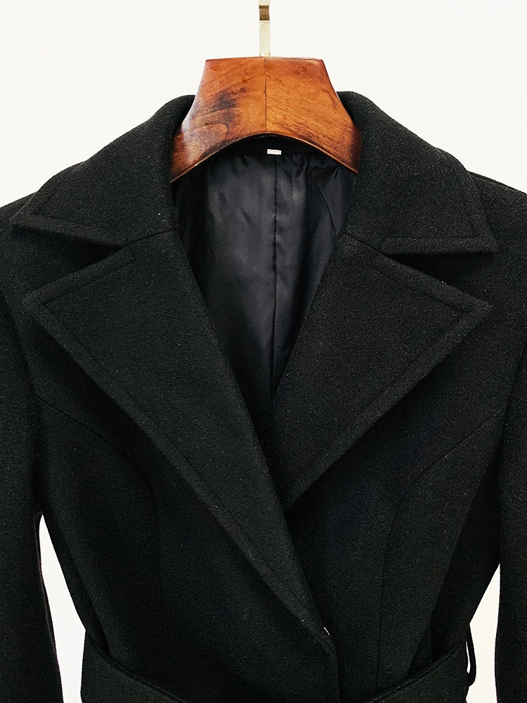 DEAT 2024 осеннее женское шерстяное пальто с зубчатым воротником и длинным рукавом