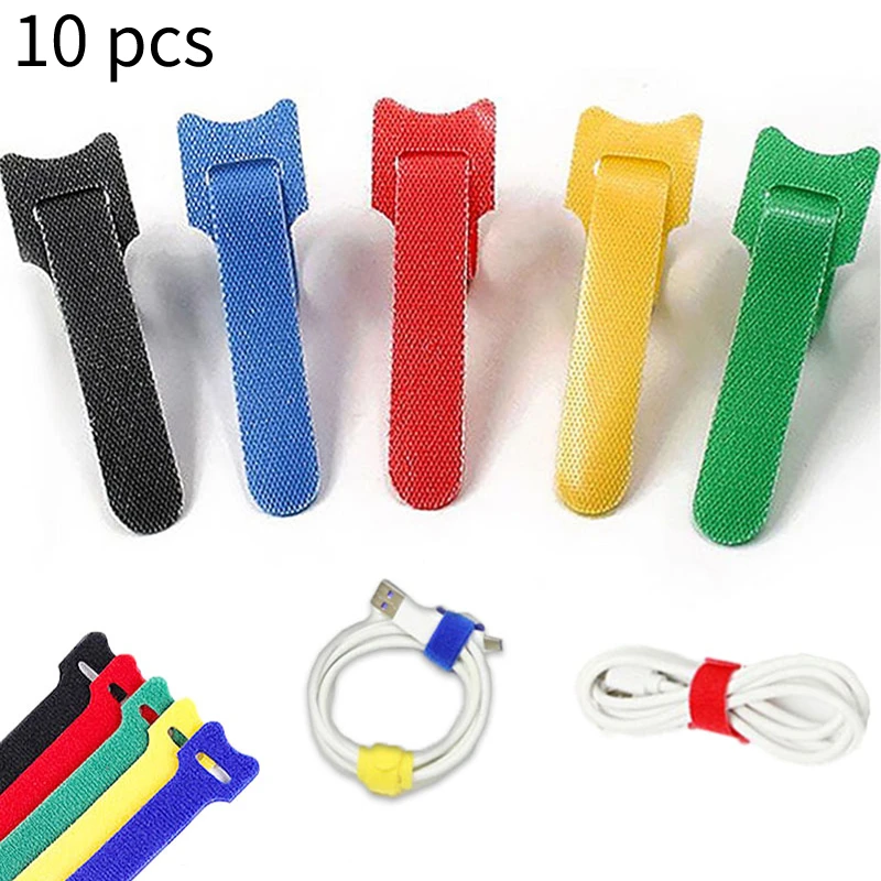 

10Pcs Width Nylon Cable Ties Reverse Buckle Strap Reusable Self Adhesive Tape Fastener Hook Loop Fixed Strap Sticky Finishing