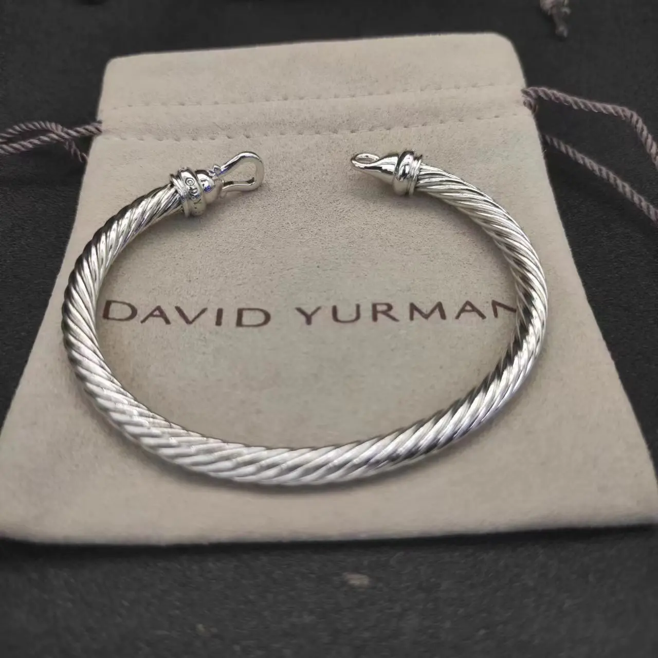 DY David Yurman 5MM Hook Twisted Wire Buckle Bracelet in Sterling Silver with 14K Yellow Plated