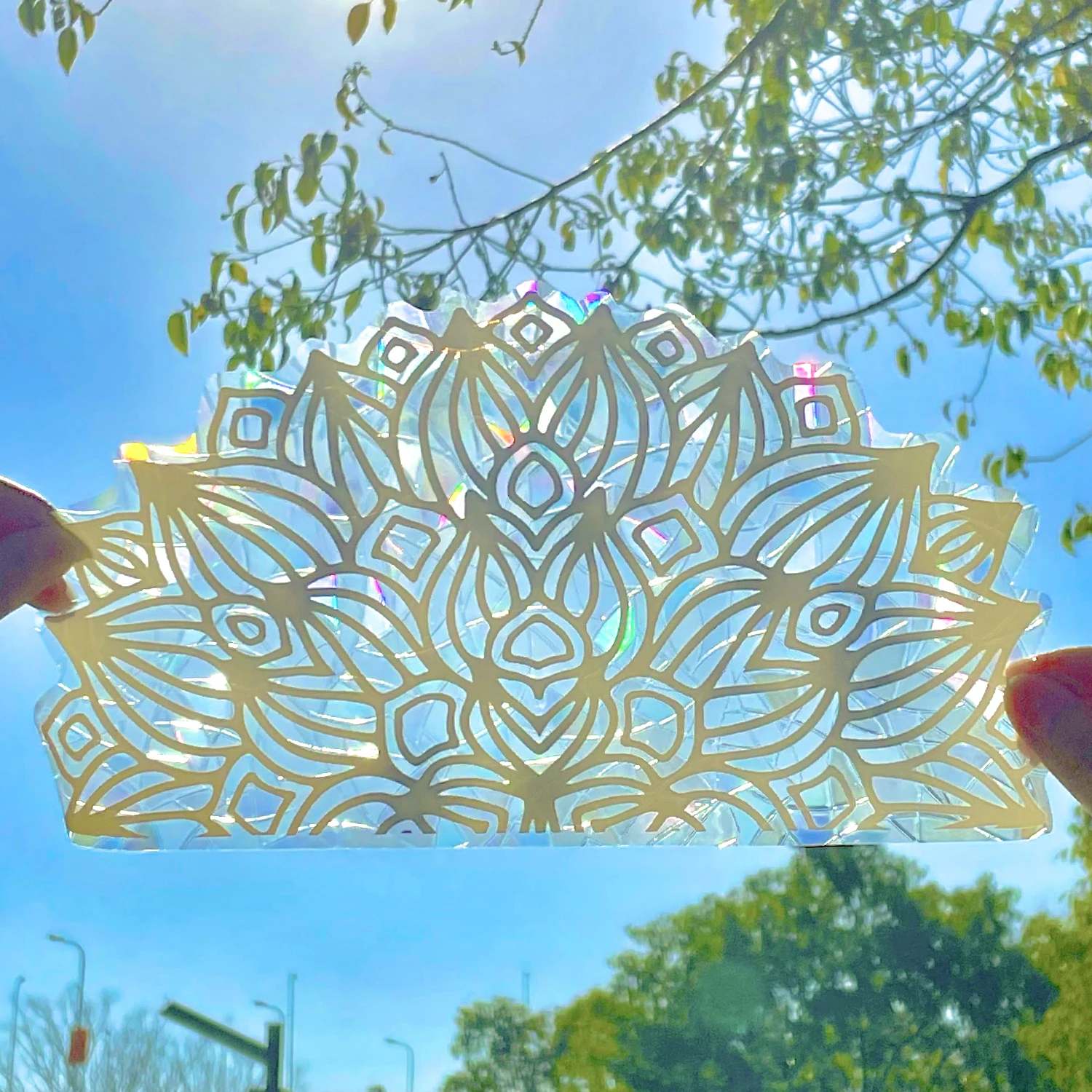 

Kizcozy Mandala Pattern Art Rainbow Maker Sunshine Catcher Window Decals Static Cling Removable Window Film for Glass Decoration