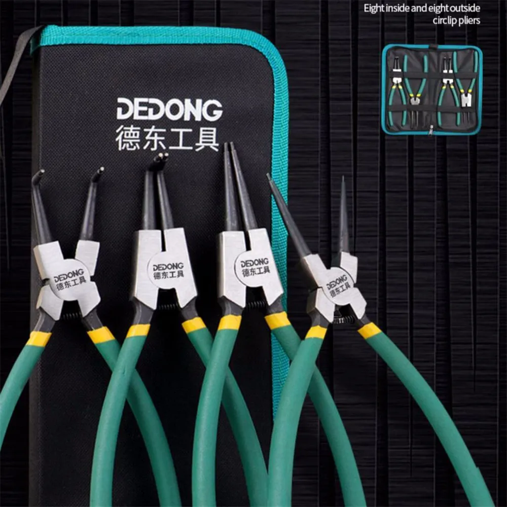 

4Pcs 7'' Long Nose Plier Circlip Pliers Set with Storage Bag Staight Bent Tongs Inner Outer Retaining Snap Ring Remover Tool