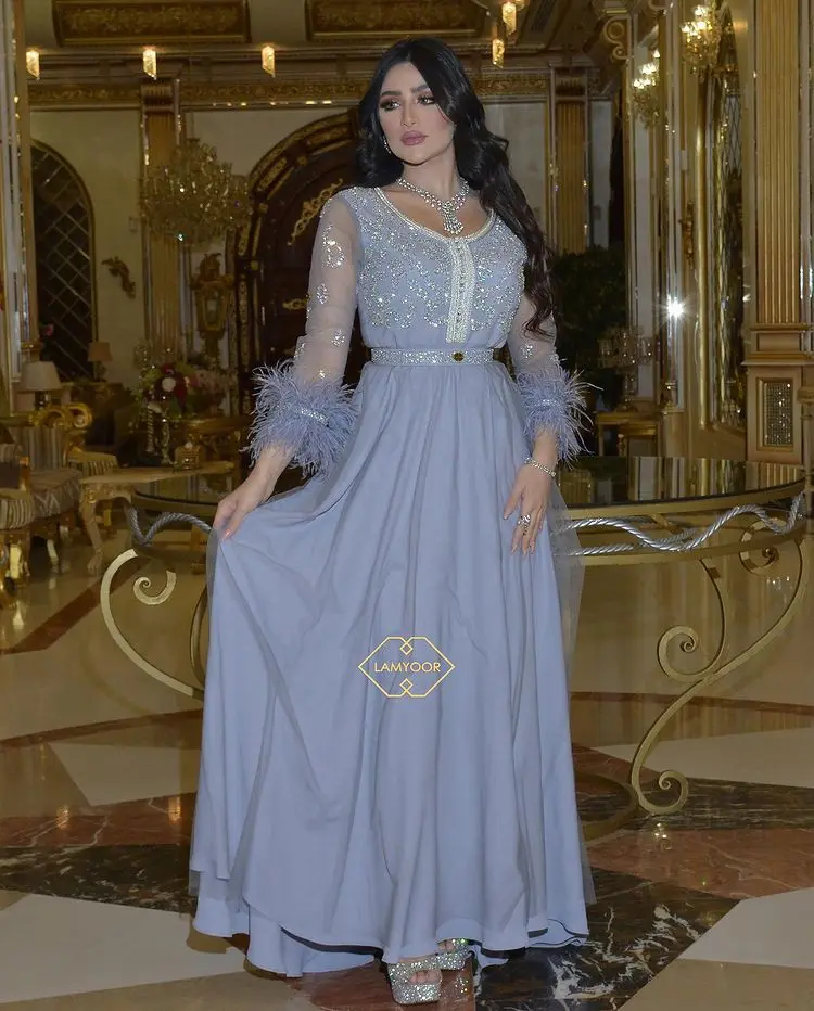 PLEINDI Bohemian Evening Dresses O-Neck Three Quarter A-LINE Ankle-Length Chiffon 2022 New of Embroidery Boho Women Dress