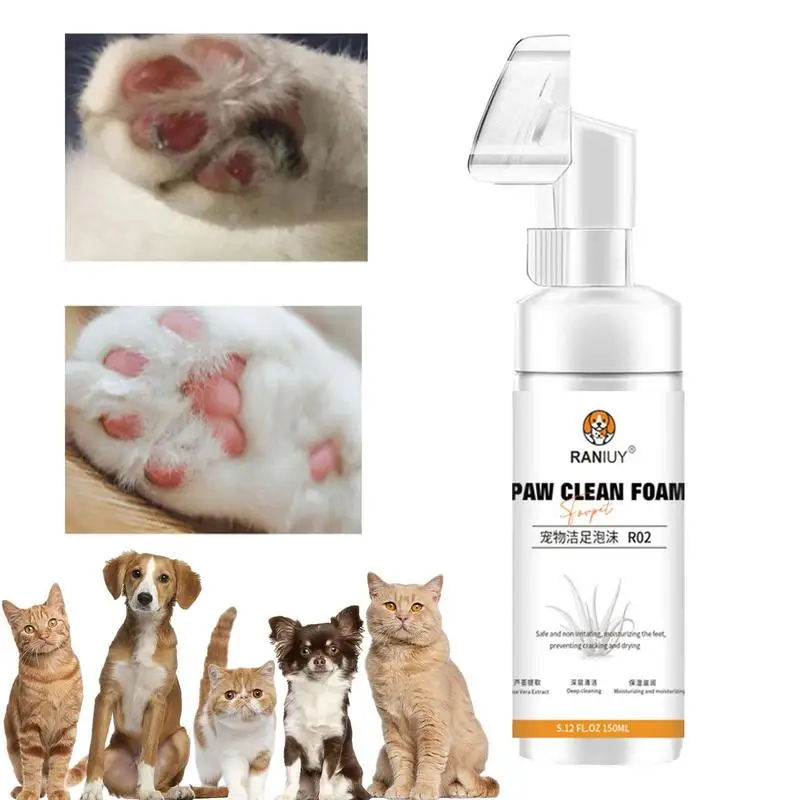 

Pet Feet Cleaning Foam 150ml Muddy Paw Cleaner Waterless Foaming Cleanser With 360 Rotating Brush Head Gentle Latex Applicator