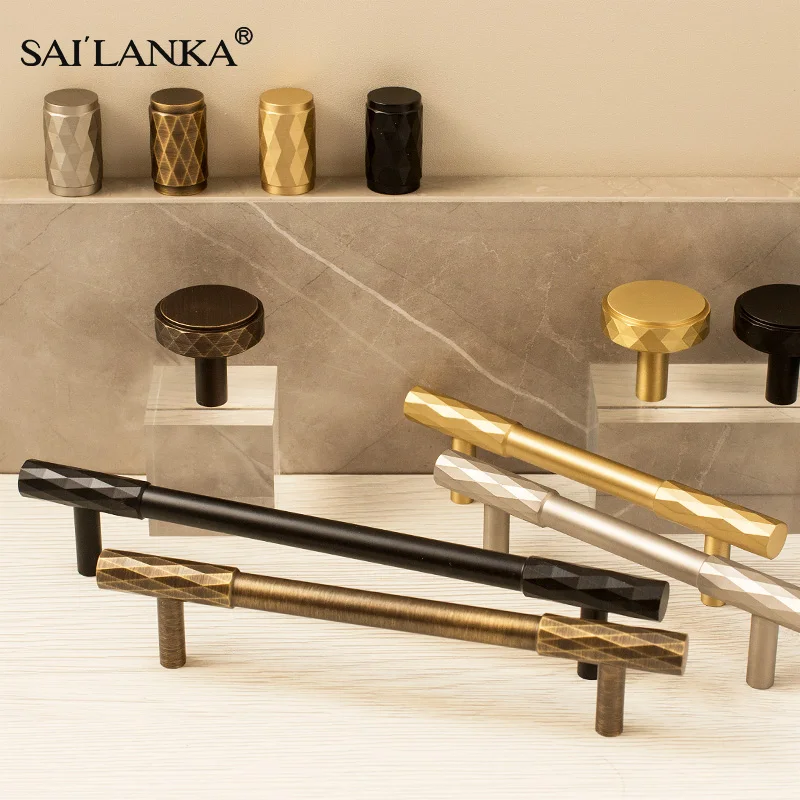 

SAILANKA Brass Furniture Handles Modern Hammered Long Pulls Cupboard Wardrobe Dresser Shoe Box Drawer Cabinet Knobs