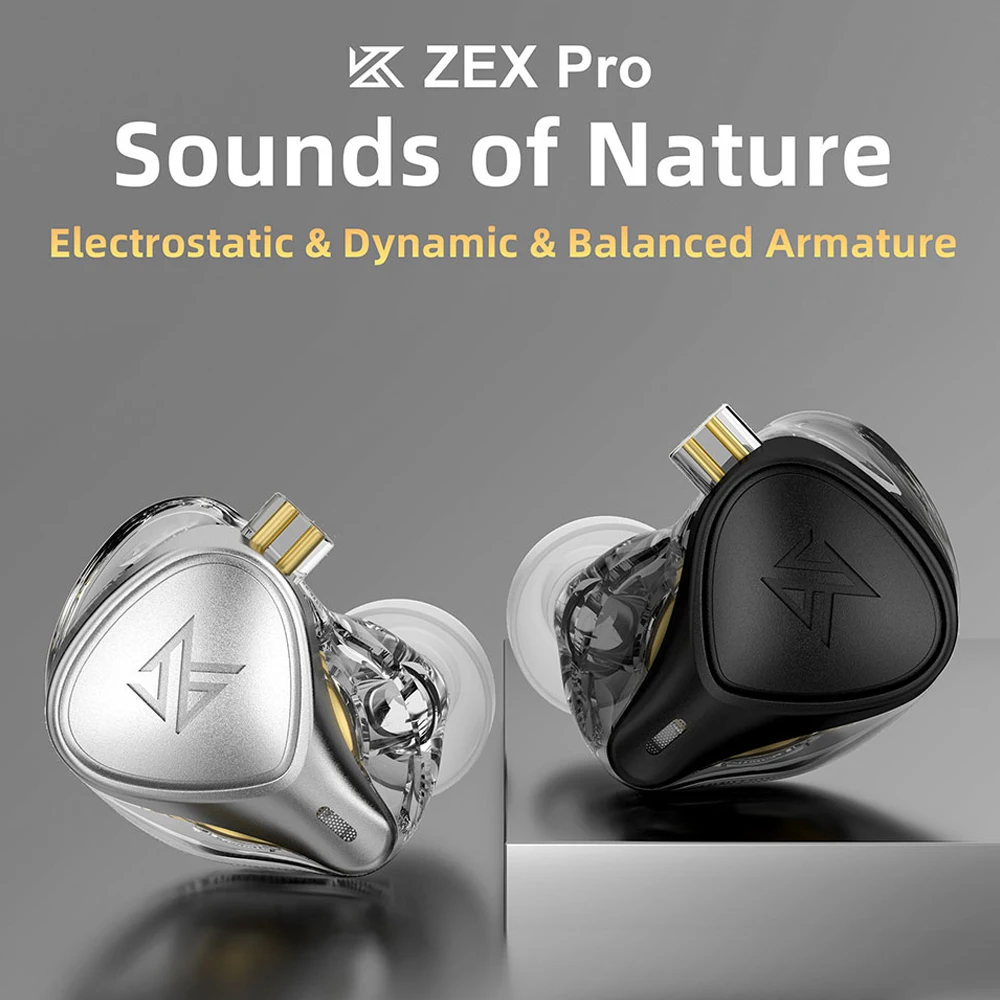 

KZ ZEX Pro In Ear Wired HIFI IEMs Earphone Electrostatic + Dynamic + Balanced Armature Hybrid Driver Monitor Headphones with Mic