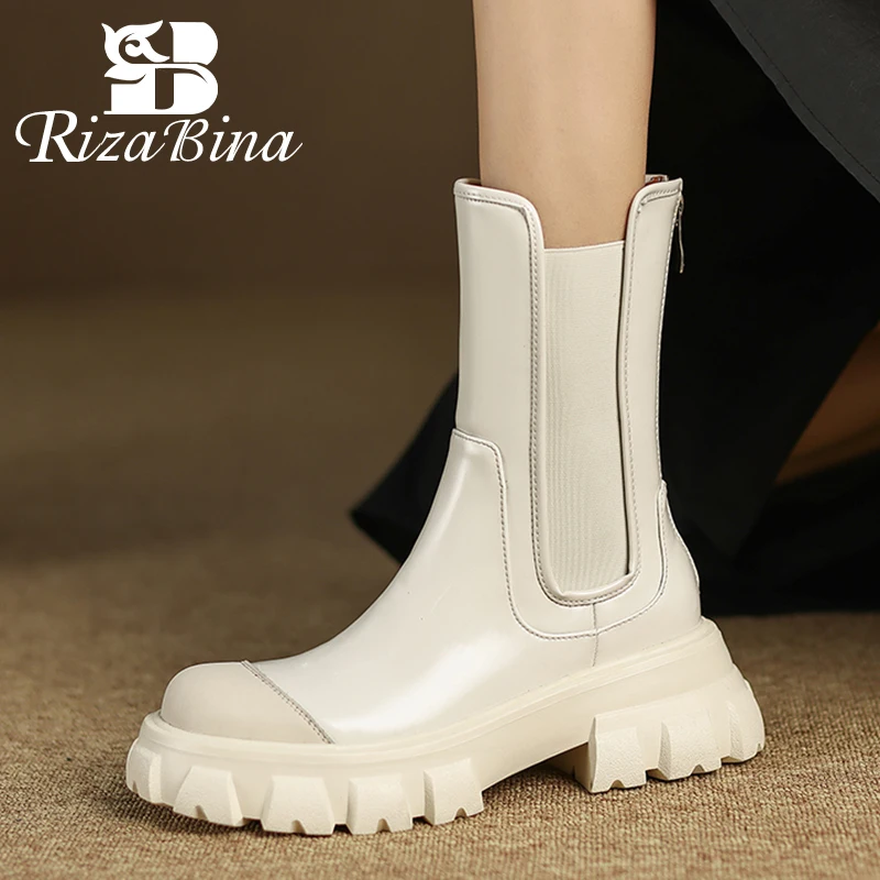 

RIZABINA New Ins Women'S Ankle Boots Real Leather Winter Women'S Shoes Fashion Female Short Boot Daily Footwear Size 34-40