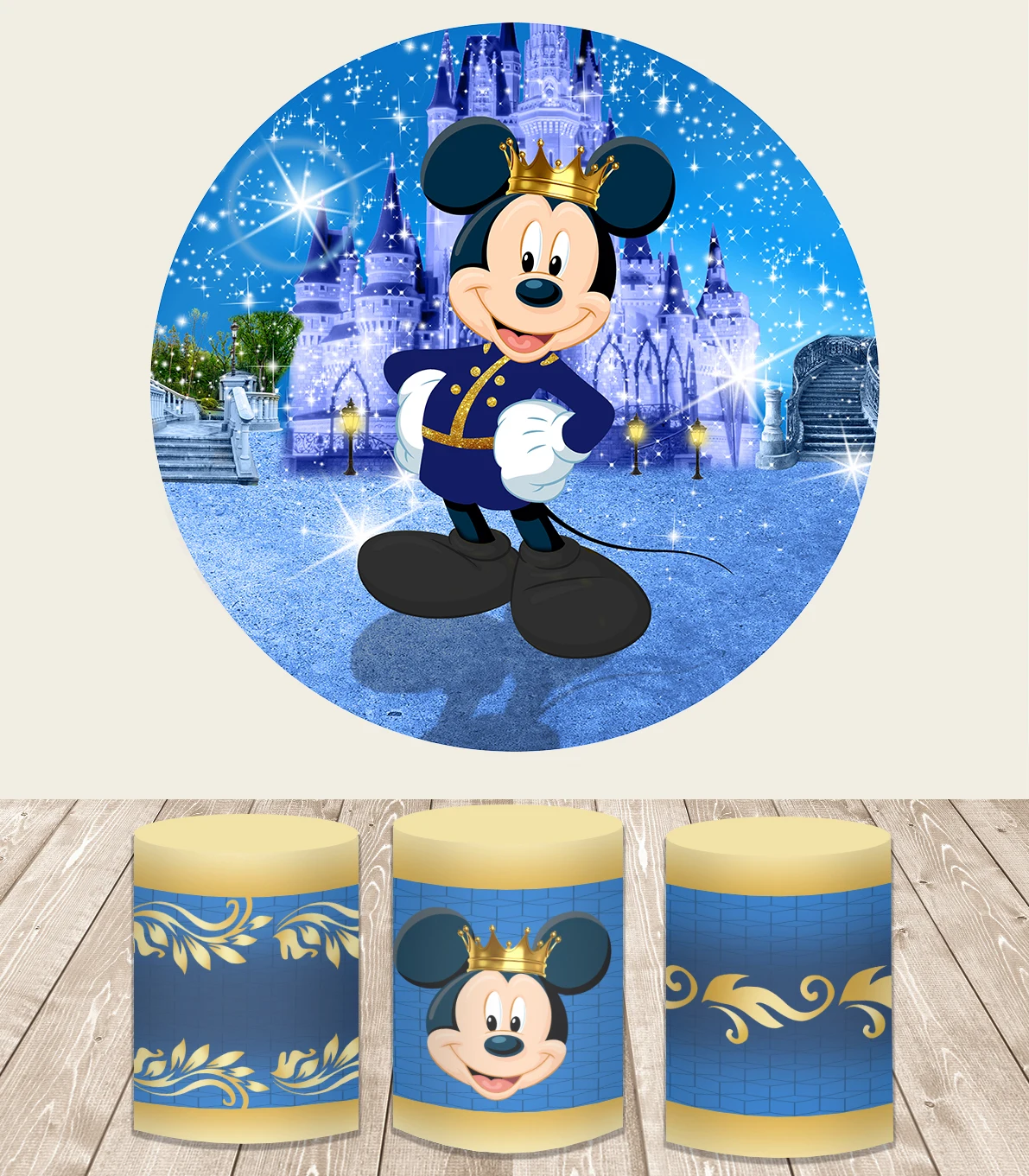 Royal Mickey Mouse Castle Circle Background Baby Shower Birthday Party Decorations Cartoon Blue Mickey Mouse Round Backdrops