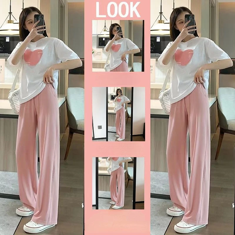 

Two-piece Suit Wide-legged Pants Casual Fashion Suit Female Summer Hong Kong Style Temperament Age Reduction Two-piece Suit