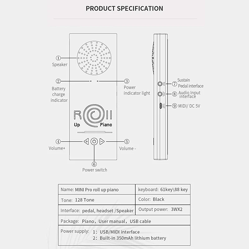 88-клавишное электрическое пианино портативное перезаряжаемое ручное с