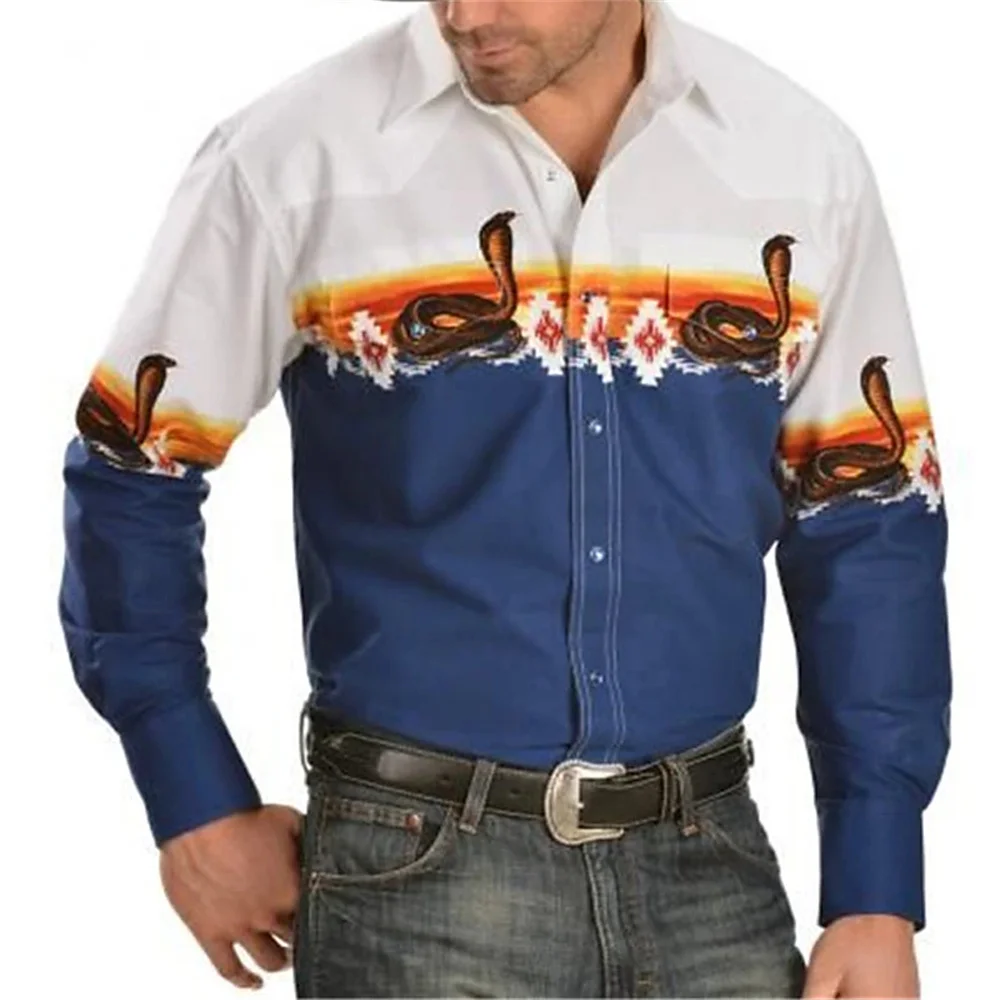 Men's Western Shirt Pattern Printing Snake Pattern 3D Printing Outdoor Street Long Sleeve Button Fashion Designer Clothing 2023