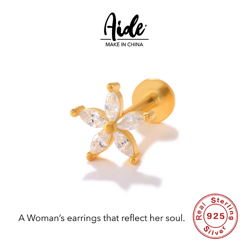 

Aide 925 Sterling Silver Mini Gold Zircon Pentagram Stud Earrings Women's Gift 18K Real Gold Stud Stud Earlobe Cartilage Earring
