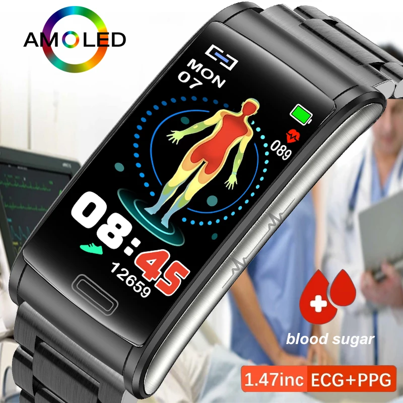 

LIGE New Blood Glucose Monitor Health Smart Watch Men ECG+PPG Blood Pressure Measurement IP68 Waterproof Sport Women Smartwatch