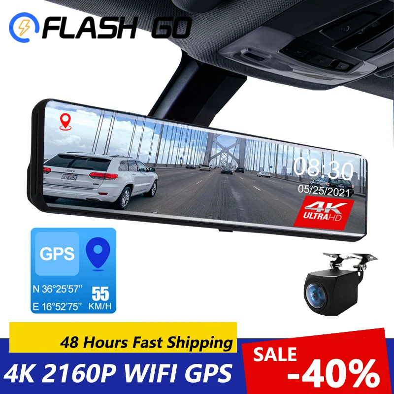 $108.00 4K Video 12 Inch Rear View Mirror Recorder Dash Cam WIFI GPS Track Car DVR Sony IMX415 Ultra HD 3840*2160P Camera for Phone App