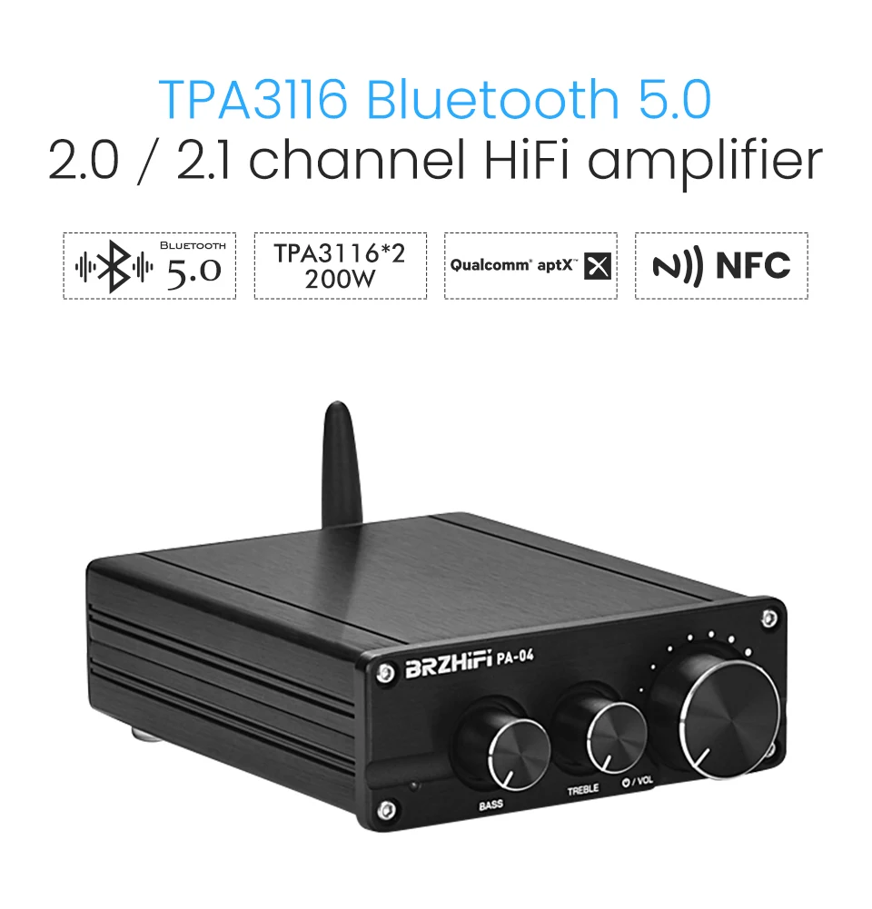 

BREEZE I HIFI TPA3116 Amplifier 100W*2 CSR8675 Bluetooth 5.0 APTX TPA3116x2 Stereo 2.0/ 2.1 Channel Subwoofer Audio Amplifier