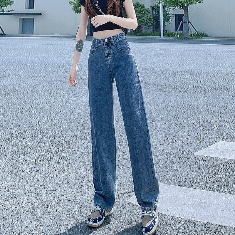 Vintage Wide Leg Jeans Denim Women's Small Tall Waist Versatile Large Loose Straight Pants Draping Floor Pants