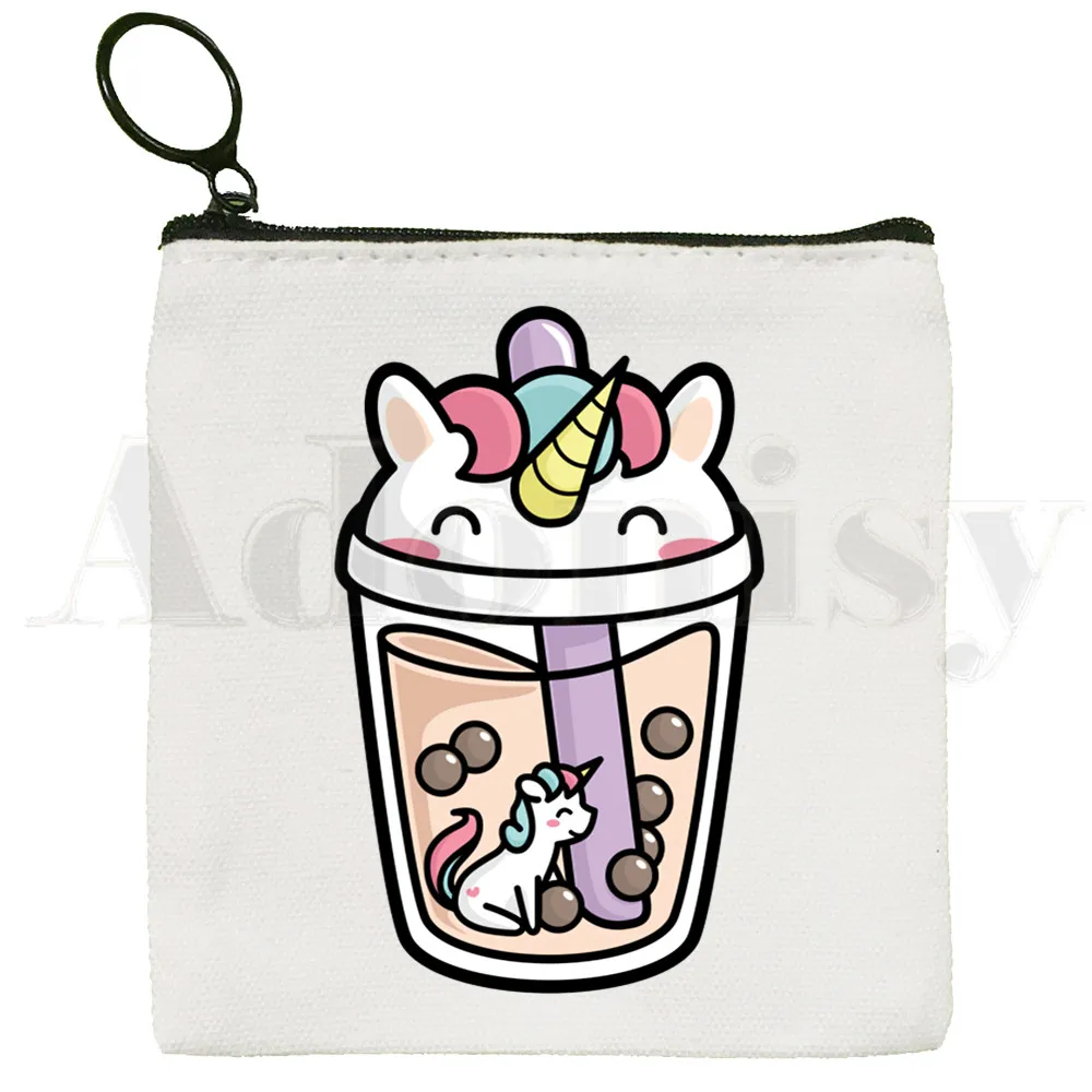 Bubble Milk Tea Boba Milk Tea Cute Small Square Bag Coin Purse Storage Small Bag Card Bag Key Bag Coin Clutch Bag Zipper Key Bag