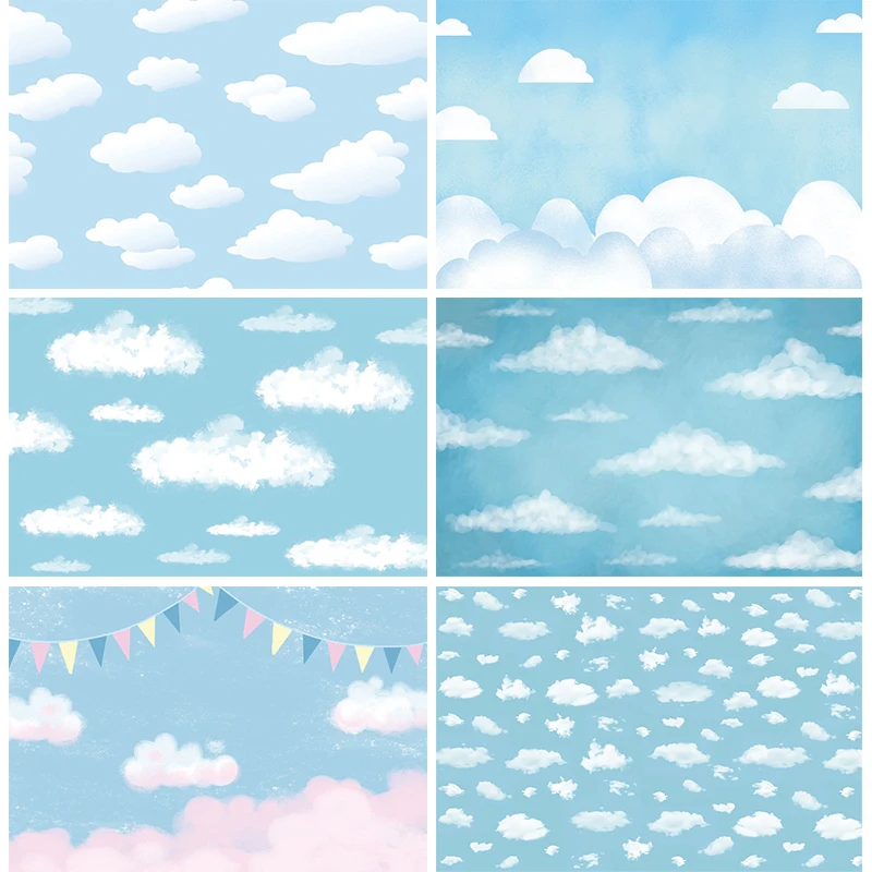 

Blue Sky White Cloud Backdrop Birthday Party Decorations Welcome Baby Shower Sign Background World Travel Aviator Photo Banner