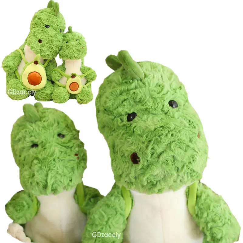 Kawaii Green Dinosaur Plushie With Avocado Backpack Bag Stuffed Wild Animals Cuddly Plush Toy Doll Gift for Boy Birthday