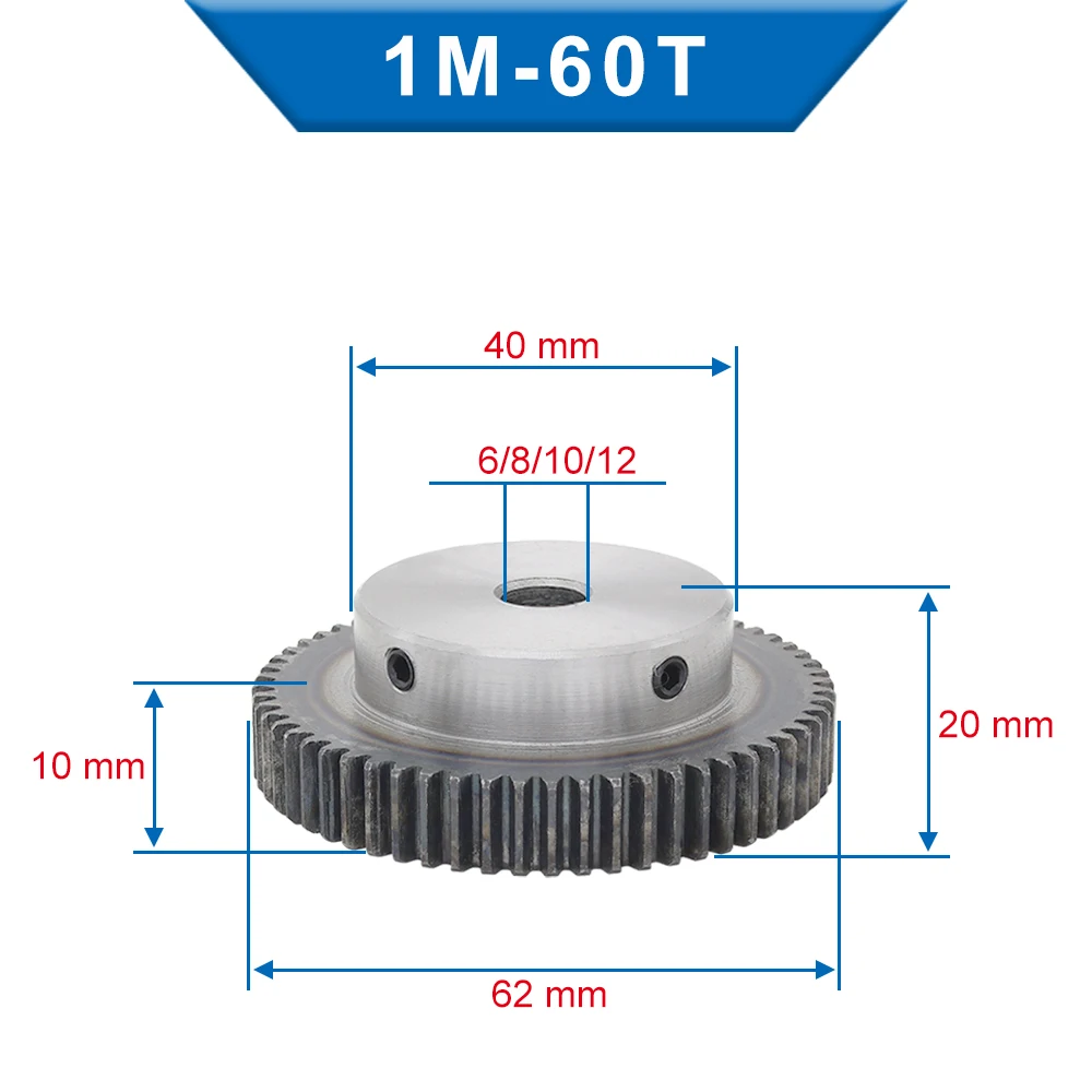 Прямозубое отверстие Шестерни 1 м60т размер 6 8 10 12 мм