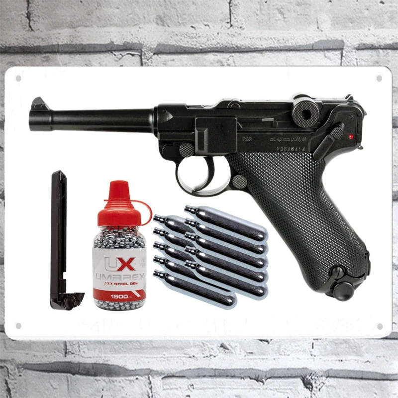 

New Umarex Legends Luger P.08 .177 пневматический пистолет (пистолет + CO2, журнал и BB's) Металлический Настенный знак 8*12 дюймов