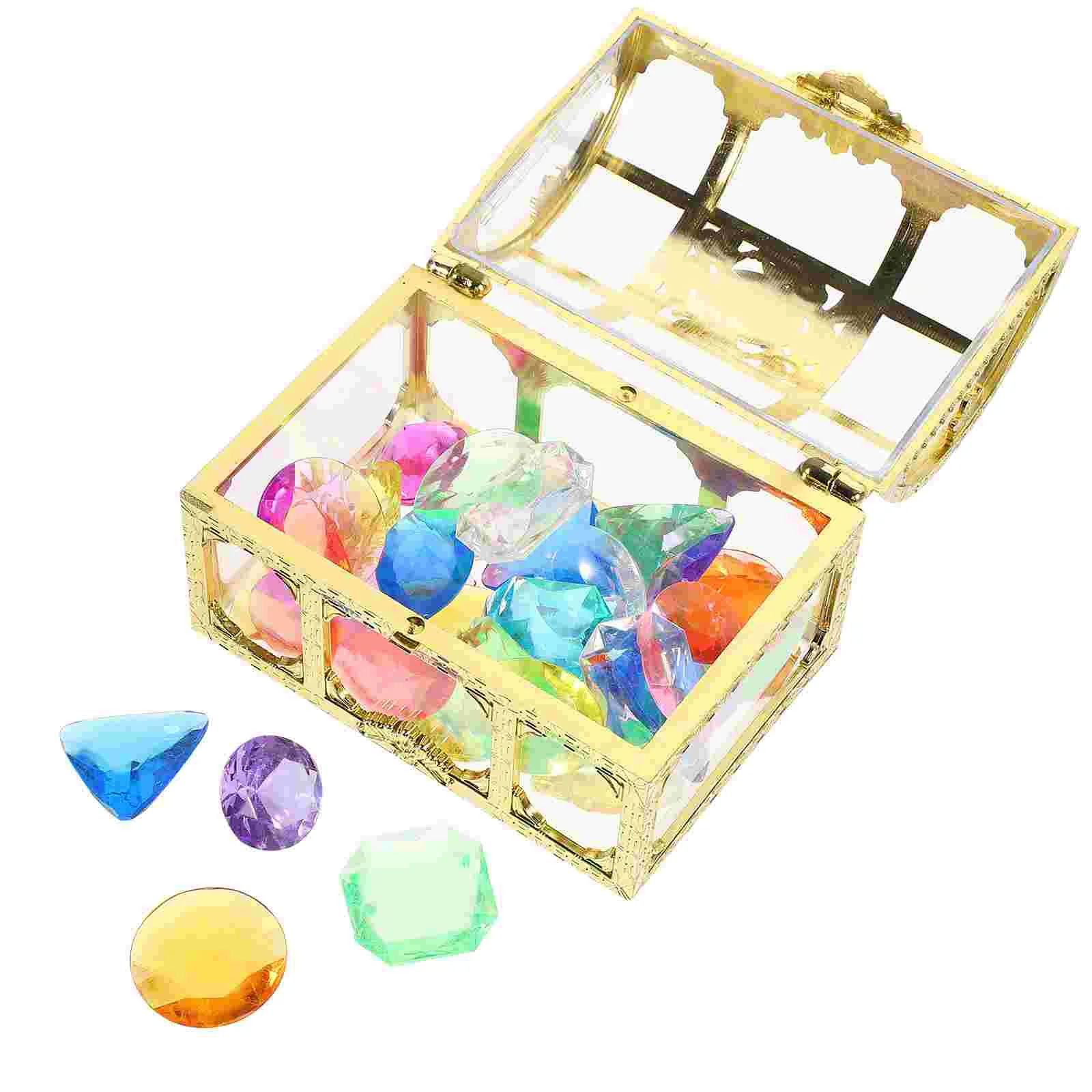 1 Set of Colorful Diamond Diving Toy Underwater Toy Party Fake Diamond Toy with Treasure Box