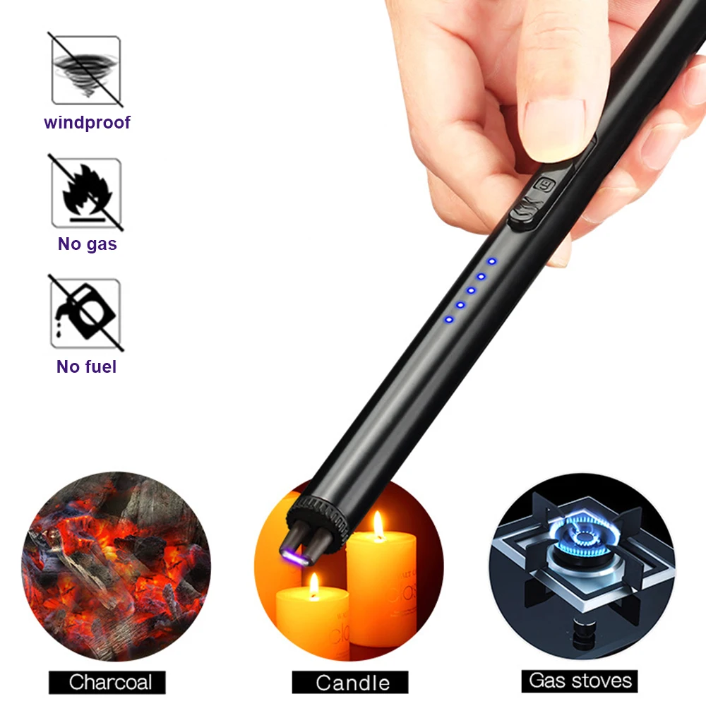 

Electric Lighter USB Charge LED Power display Safety Switch Flameless Plasma Windproof for Candle Cooking BBQ Fireworks Lighter