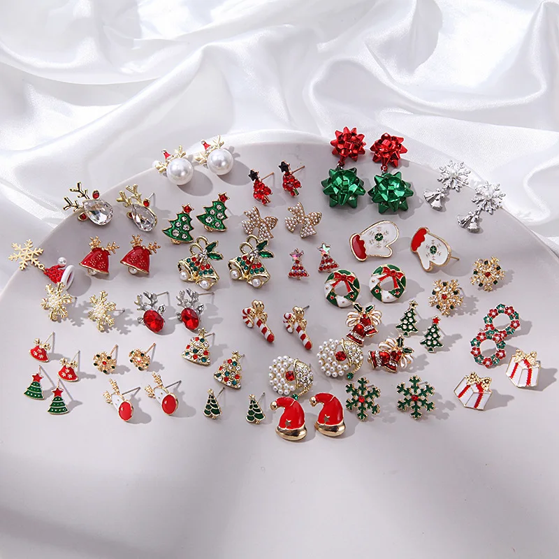 

Christmas series earrings with diamonds Christmas tree snowflake bell earrings fashion exquisite small earrings for women