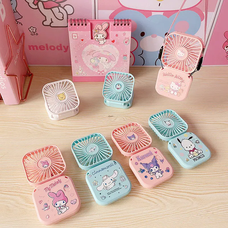 

Kawaii Sanrioed Anime My Melody Cinnamoroll Kitty Kuromi Pochacco Cute Usb Girl Handheld Charging Folding Fan Home Outdoor