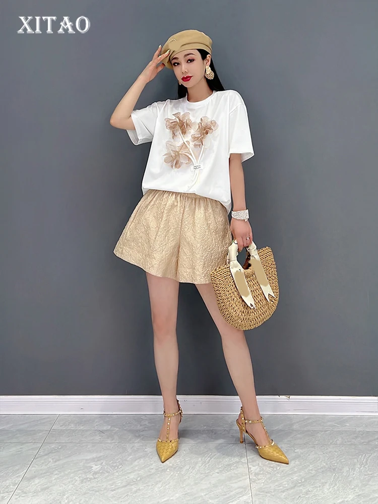 

XITAO Floral Short Sets Women Korea 2022 Summer New Arrival Personality Fashion Loose O-neck Short Sleeve Short Sets WMD6653