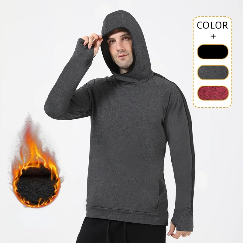 

New Men Hooded Sports Coat Men's Thickened Outdoor Fitness Running Training Long Sleeve Jackets Fleece For Autumn Winter Hoodies
