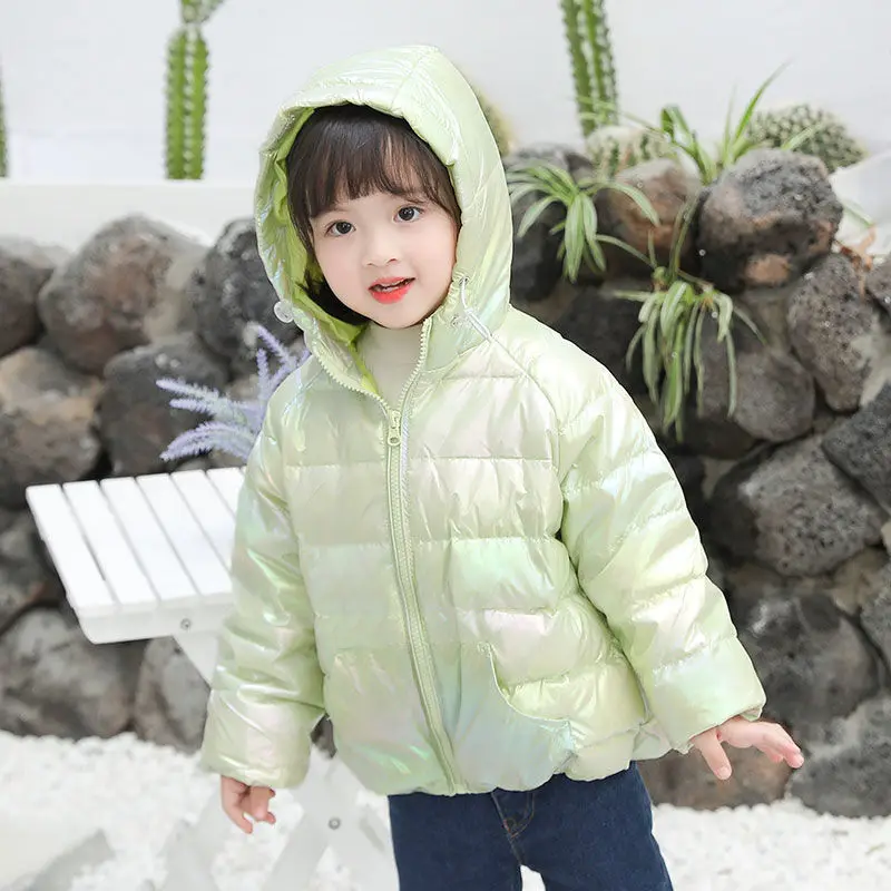 Off-season Promotion Spring and Autumn Cute Baby Down Jacket Girls Wash-free Bright Boy Hooded Printed Casual Winter |