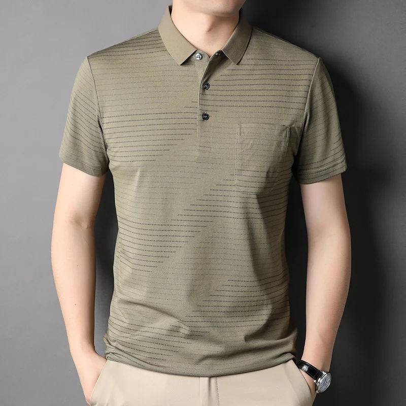 

Summer Cotton Mens Polo Shirts High Quality Short Sleeve Thin Striped Casual Male Tops Fashion Loose Man Tees 3XL